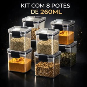 Kit com 8 Potes Herméticos para Temperos 260 ml