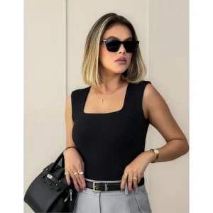 Blusa Regata Feminino Decote Quadrado Alça Grossa Casual