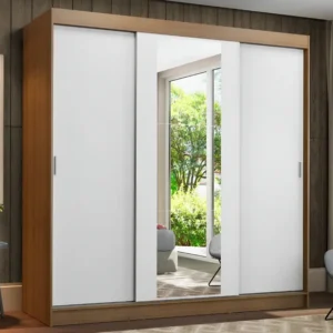 Guarda-roupa Casal Madesa Reno 3 Portas Correr Com Espelho Cor Rustic/Branco 10956E1E