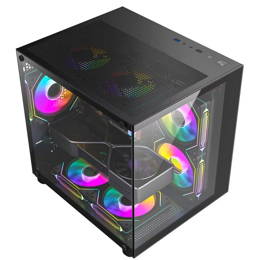 Gabinete Gamer Aquário Mini Tower com 7 Fans RGB
